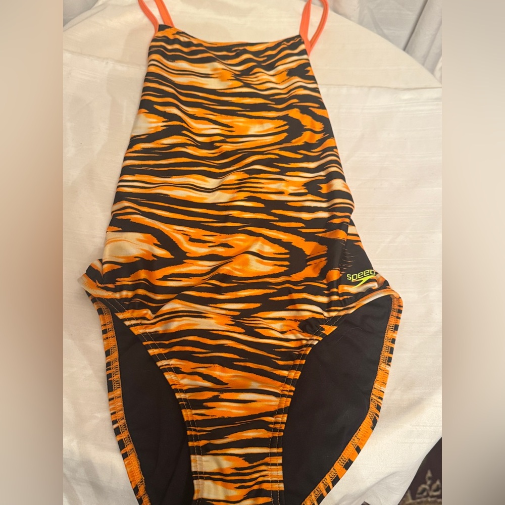 Speedo Tiger Striped One Piece Swimsuit, Size 34